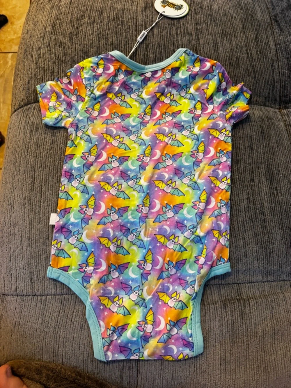 Little Geek Trilogy Co Rainbow bamboo Bat Print Baby Onesie with bottoms